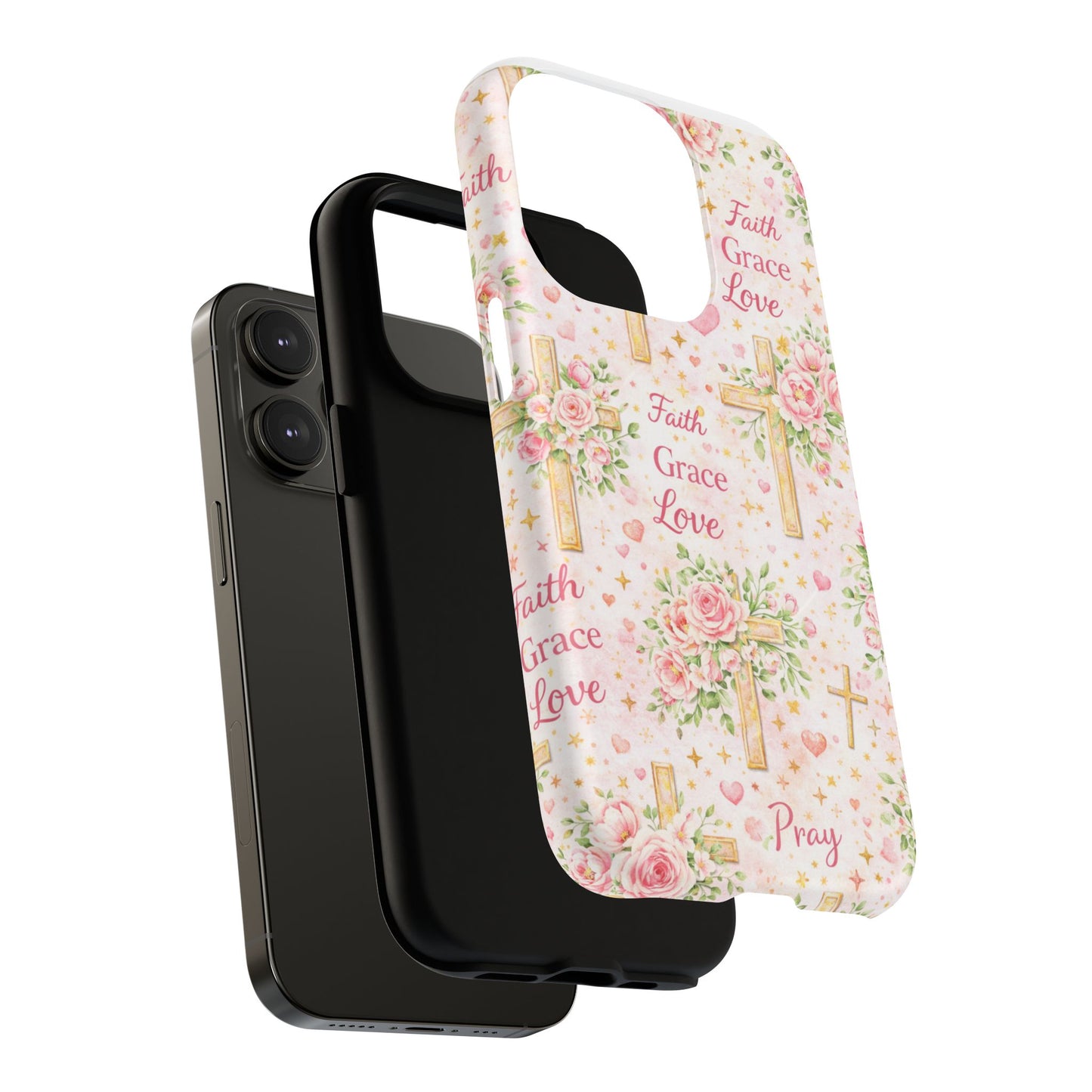 Christian Floral Cross Phone Case — "Faith Grace Love" Tough Magnetic Case