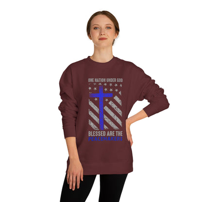 Blessed Are The Peacemakers Crewneck Sweatshirt — One Nation Under God Christian Flag Design