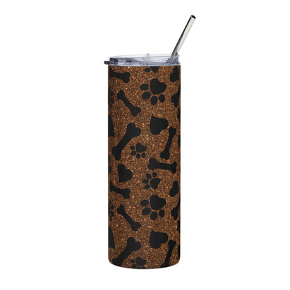 20oz Stainless Tumbler – Brown Leopard Paw & Bone Print