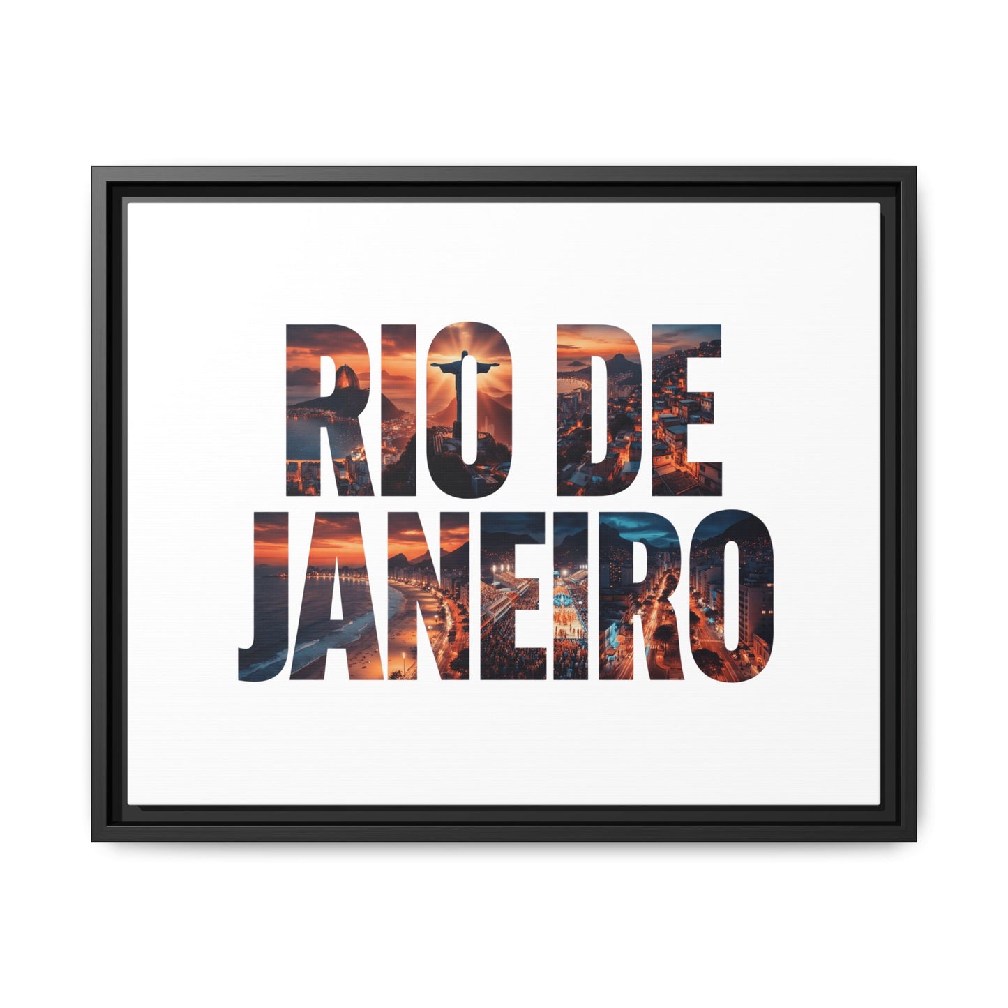 Rio de Janeiro Matte Canvas Framed Print — Sunset Cityscape Typography Wall Art