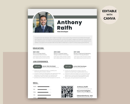 Resume Template Editable | Professional CV Template | Modern Resume Design | Job Application Resume | Canva Resume Template