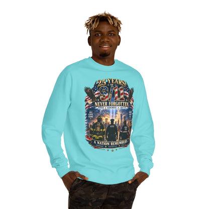 9/11 Never Forgotten Crewneck Sweatshirt — 25 Years Memorial Tribute