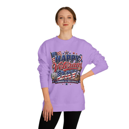 Happy Veterans Day Sweatshirt — Patriotic 'Honoring All Who Served' Crewneck