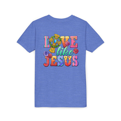 Youth Tee — "Love Like Jesus" Colorful Faith Graphic