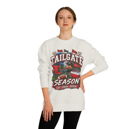 Tailgate Season Sweatshirt — "Eat • Cheer • Repeat" Football Tailgating Crewneck