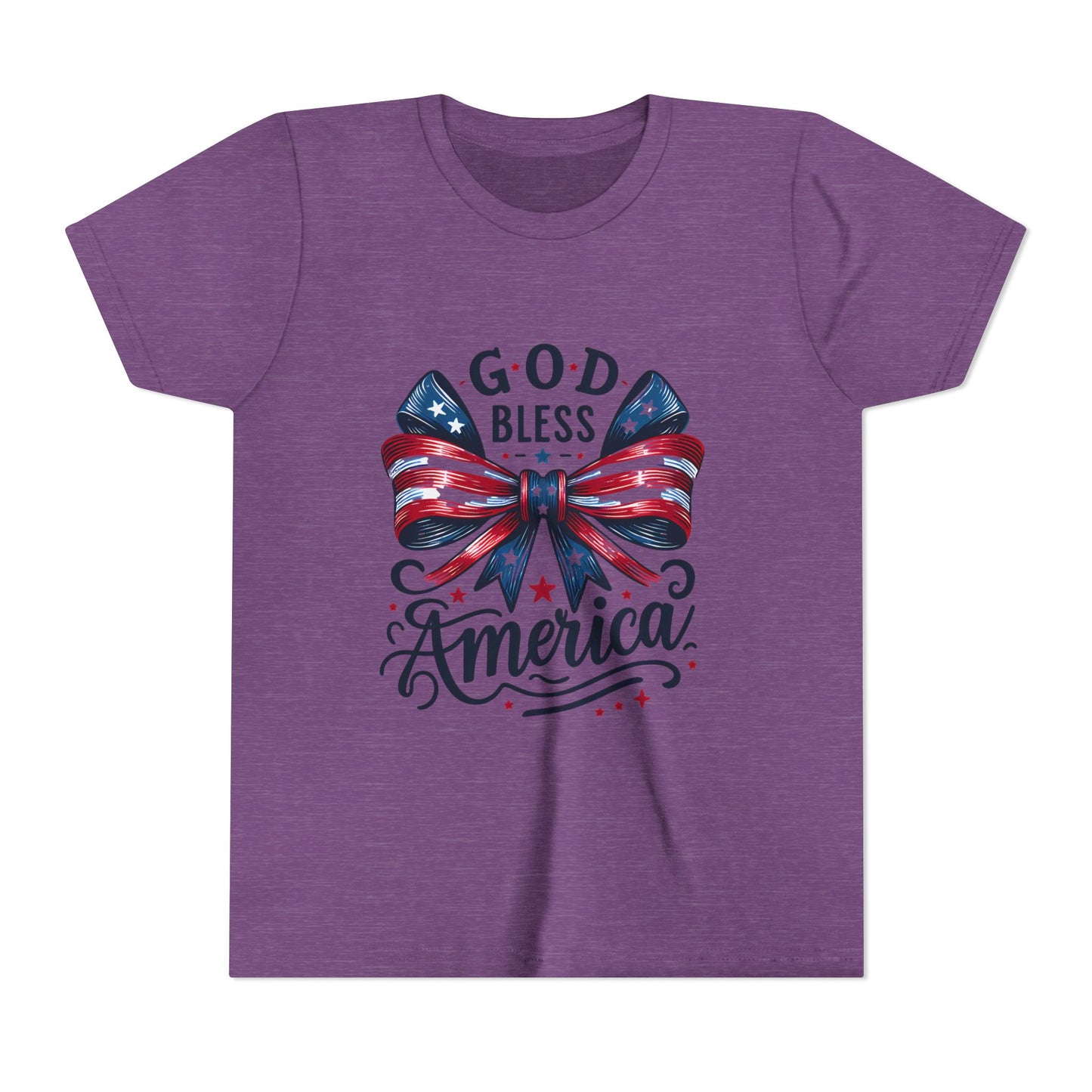 Youth Tee — "God Bless America" Patriotic Bow T-Shirt (4th of July, Memorial Day)