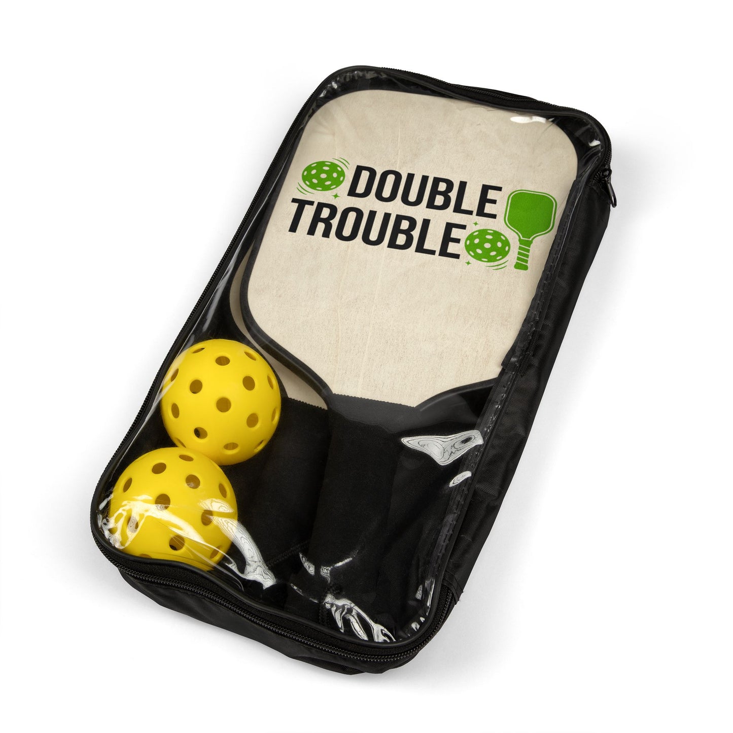 Double Trouble Pickleball Paddles Set — Funny Matching Pickleball Kit with Balls