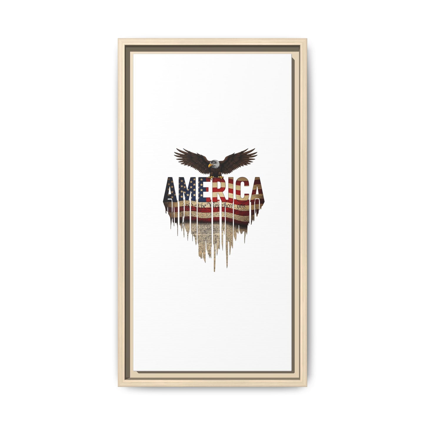 America Eagle Matte Canvas Framed Wall Art — Patriotic USA Flag Typography Print