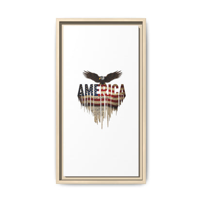 America Eagle Matte Canvas Framed Wall Art — Patriotic USA Flag Typography Print