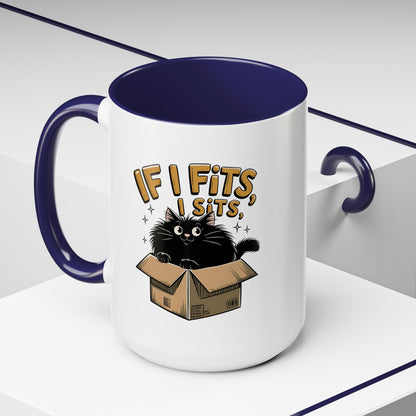 If I Fits I Sits Cat Mug — Funny Black Cat in Box Coffee Cup (11/15oz)