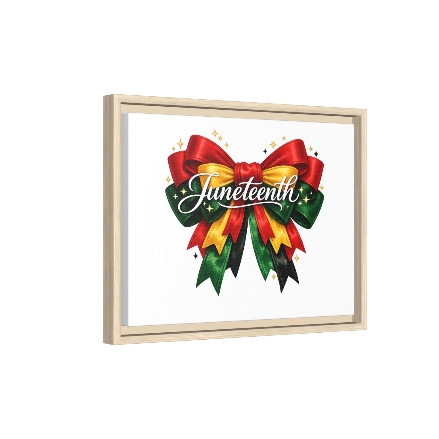Juneteenth Framed Canvas Print – Festive Red, Green & Gold Ribbon Wall Art