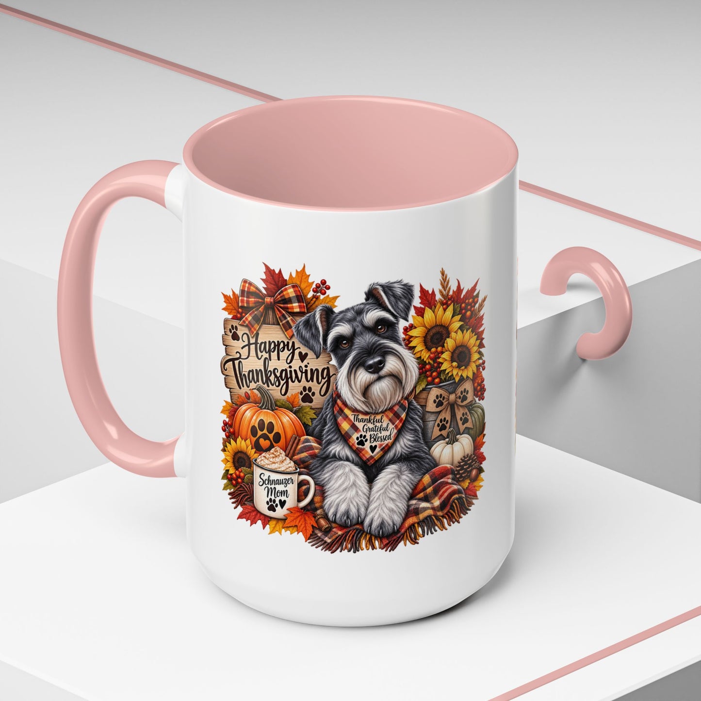 Thanksgiving Schnauzer Coffee Mug — 'Happy Thanksgiving' Autumn Dog Mug (11/15oz)