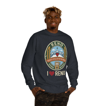 I  Reno Sweatshirt — Vintage Reno Nevada Mountain Badge Crewneck