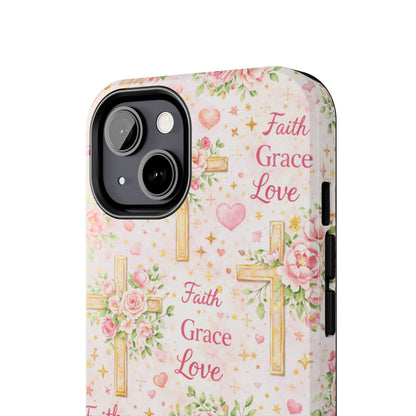 Faith Grace Love Cross Phone Case | Christian Floral iPhone Case