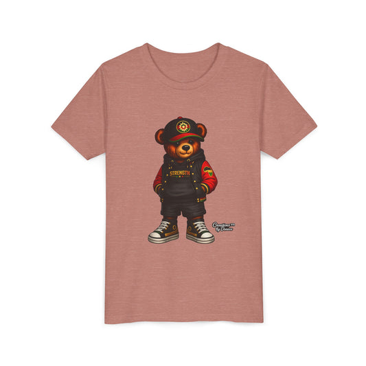 Kids Teddy Bear Streetwear Tee — 'Strength' Graphic Youth T-Shirt