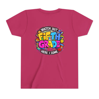 Fifth Grade T‑Shirt for Kids - "Watch Out Fifth Grade Here I Come" Back-to-School Tee