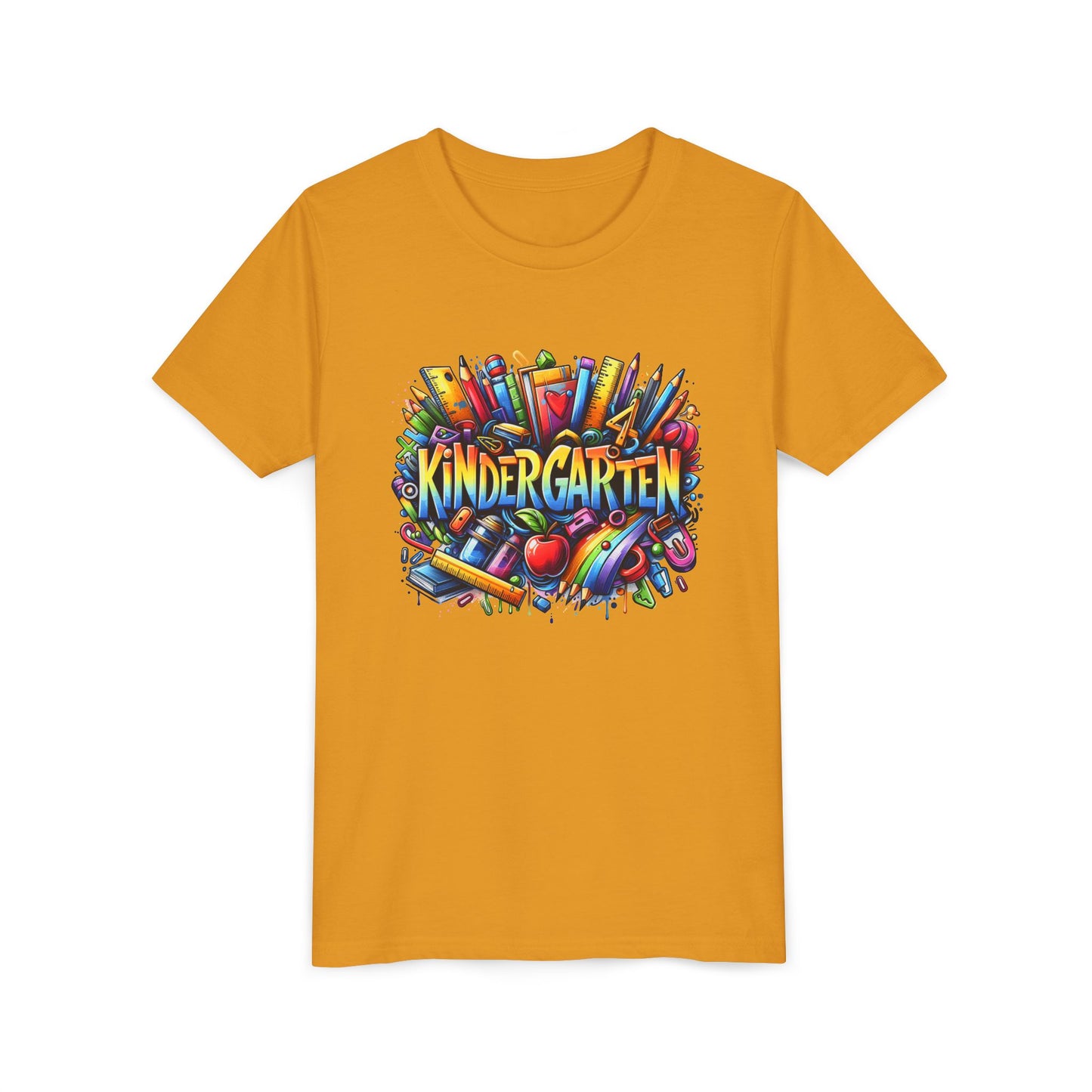 Kindergarten Colorful School Supplies Youth Tee — Back-to-School Kids T-Shirt