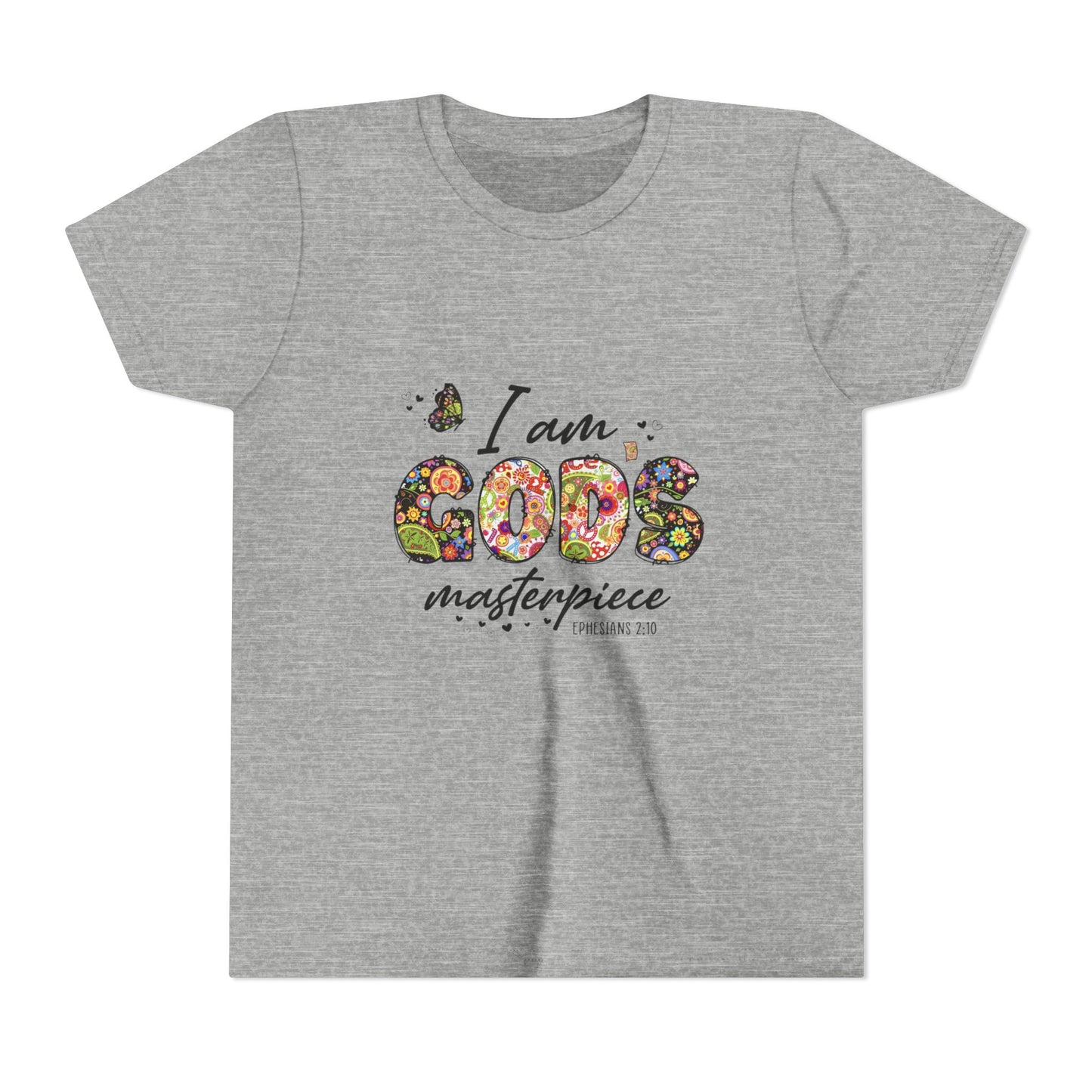 I Am God’s Masterpiece Youth Tee — Floral Christian Inspirational Shirt
