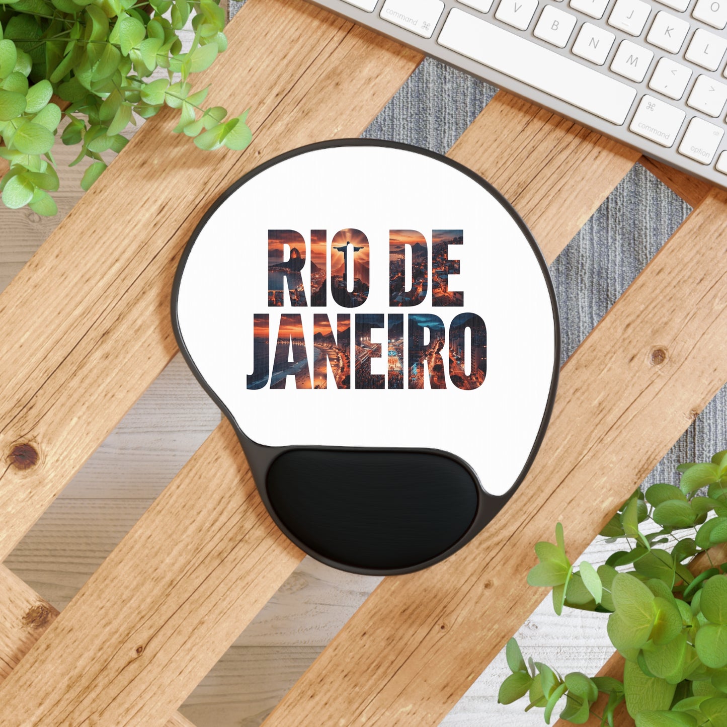 Rio de Janeiro Photo Text Mouse Pad with Wrist Rest — Travel Desk Accessory