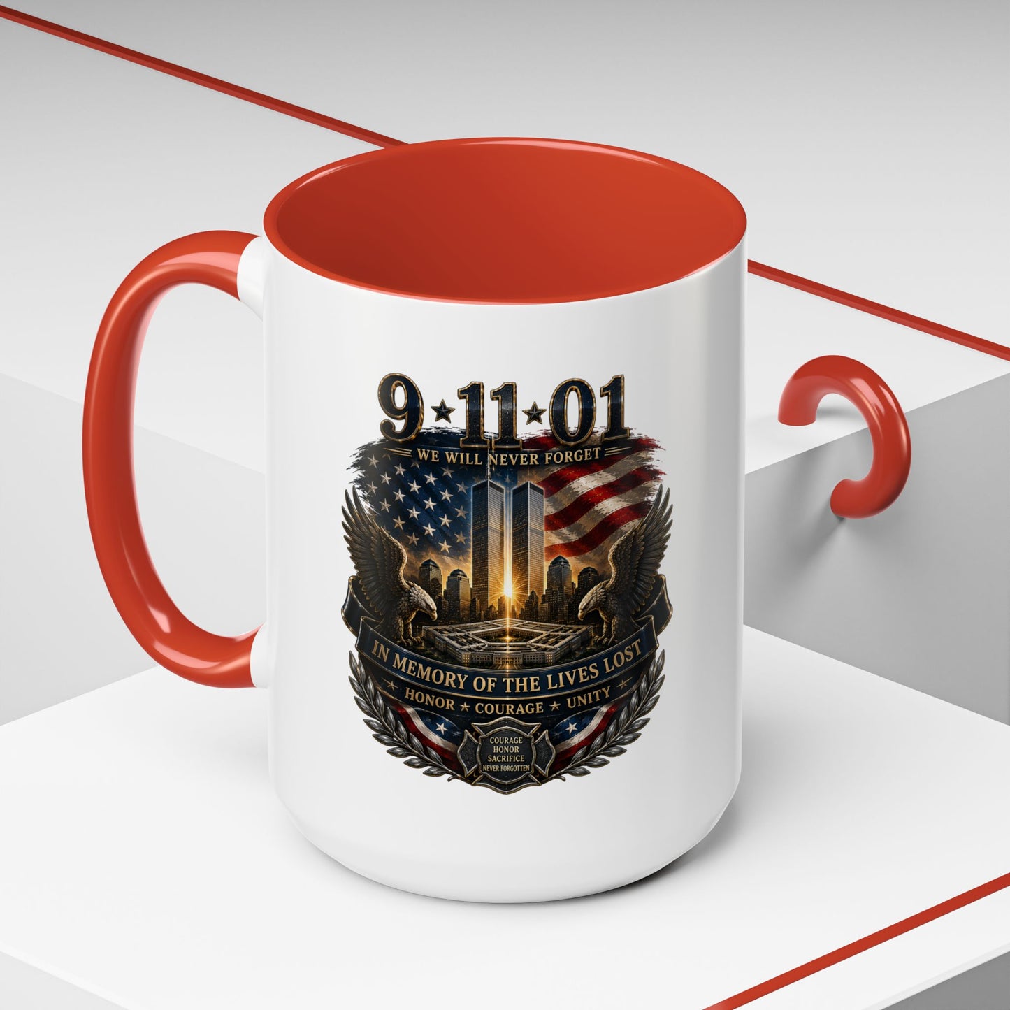 9·11 Memorial Coffee Mug — Never Forget Tribute Accent Mug (11/15oz)