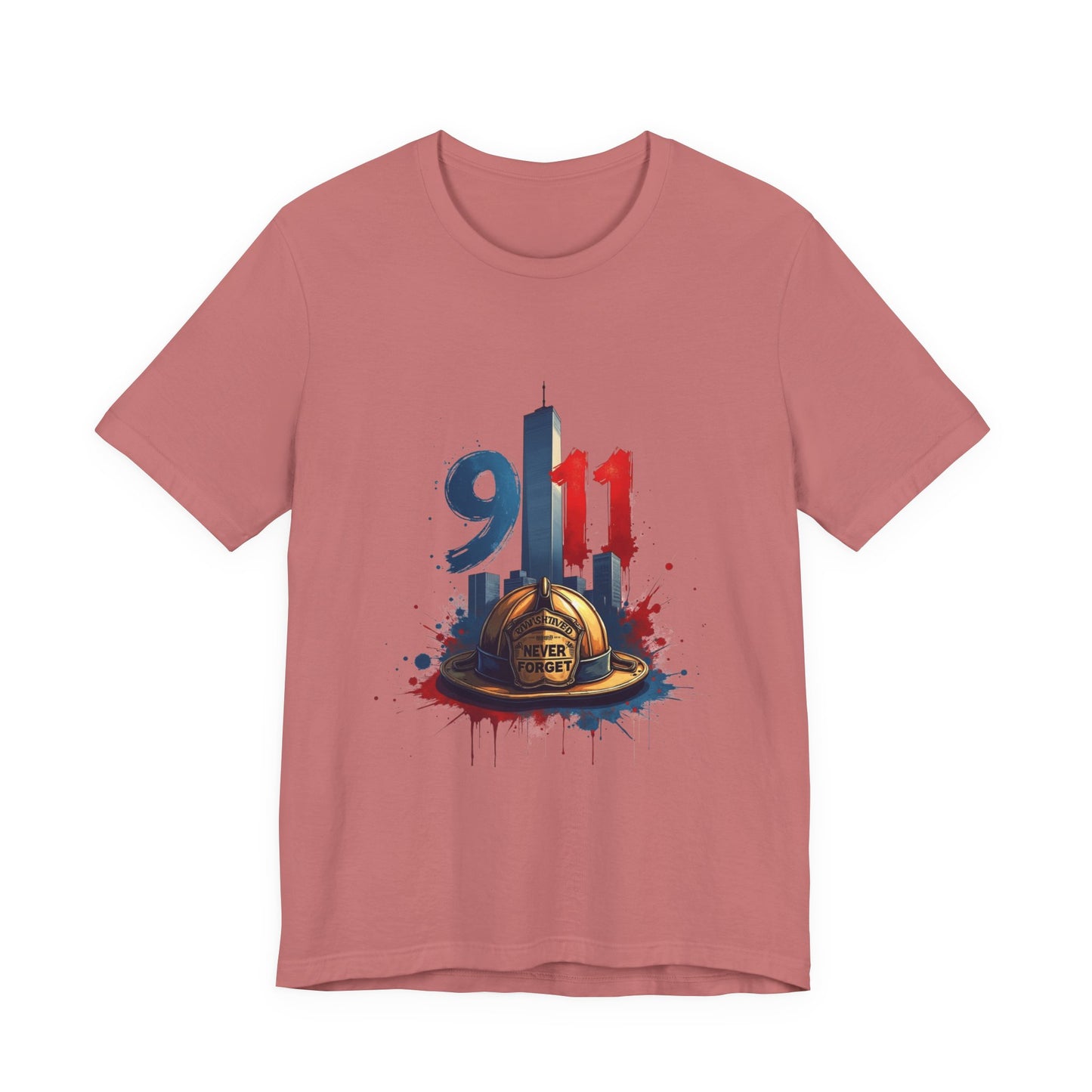 9/11 Firefighter Memorial Tee — Tribute T-Shirt with Helmet & Twin Towers Design