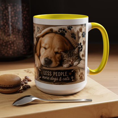 Dog & Cat Coffee Mug - "Less People, More Dogs & Cats" Accent Ceramic Mug