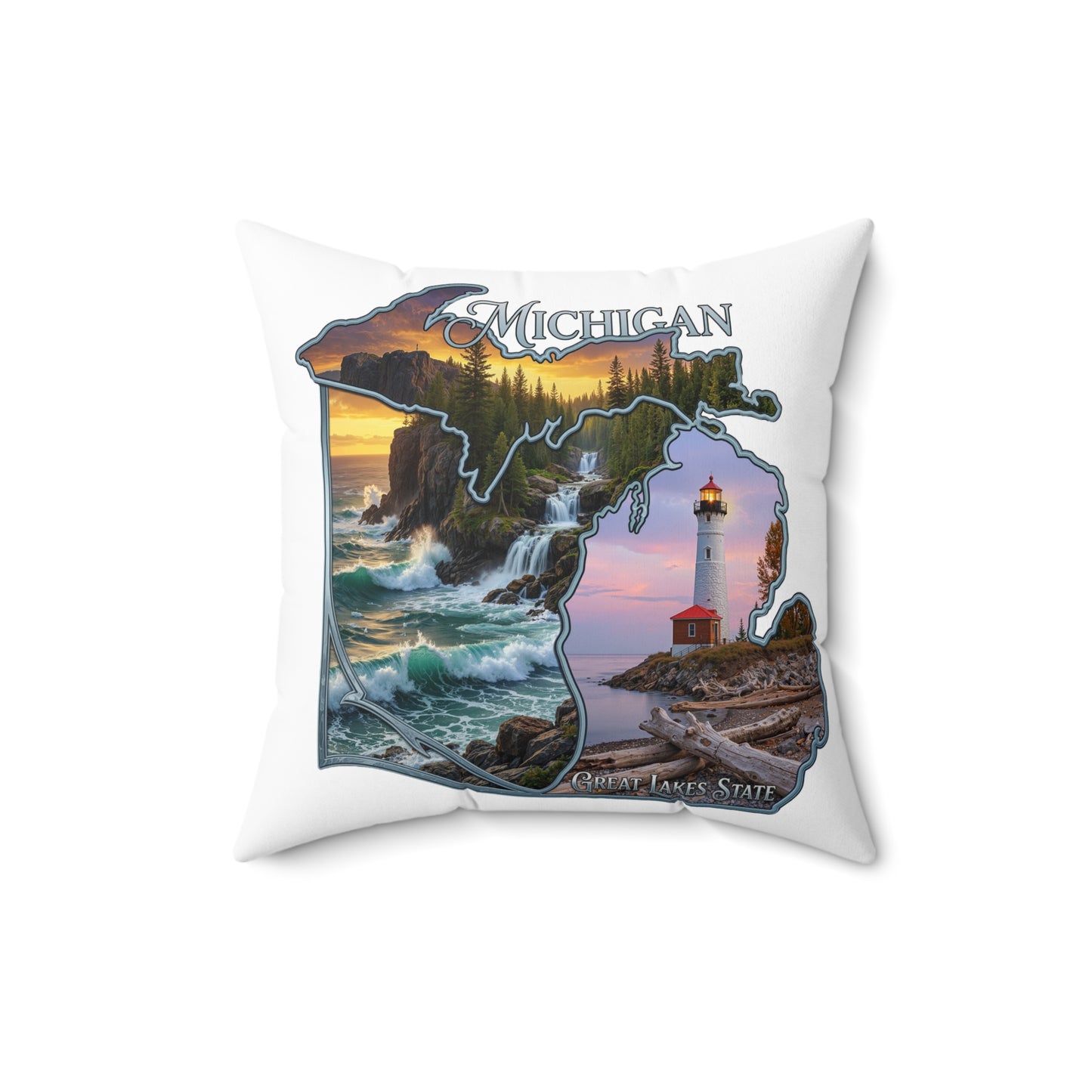 Michigan Lighthouse Decorative Pillow — Great Lakes Scenic State Home Accent