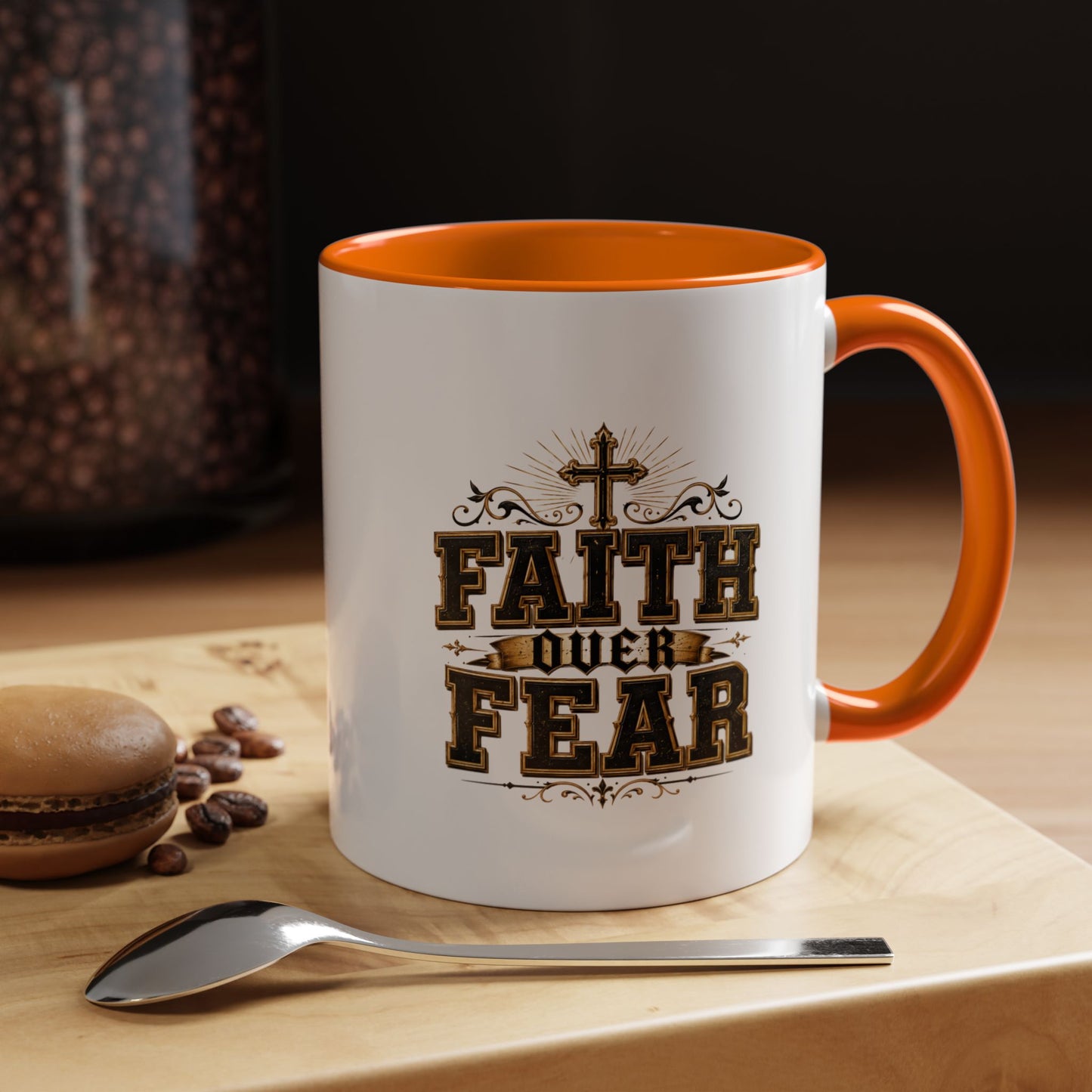 Faith Over Fear Accent Coffee Mug - Inspirational Christian Coffee Cup (11/15oz)