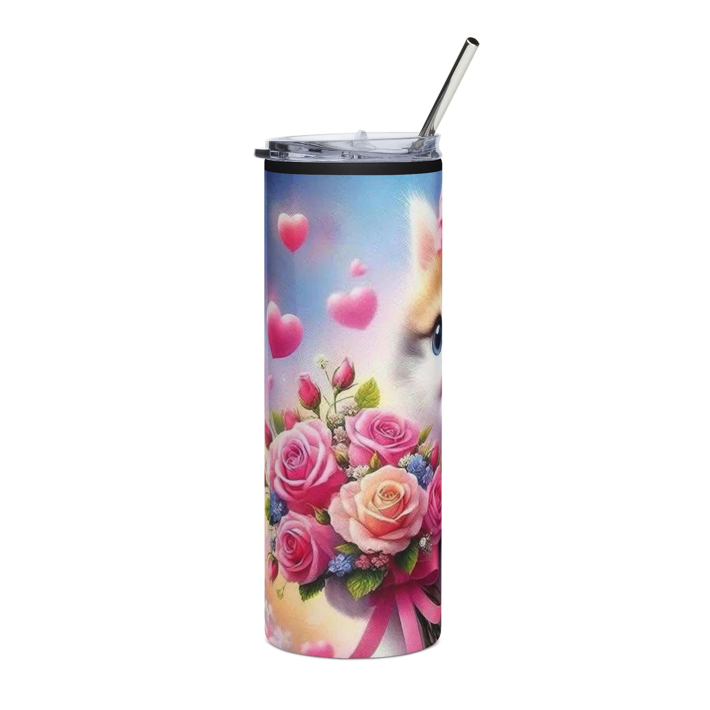 Cute Kitten Floral 20oz Stainless Tumbler