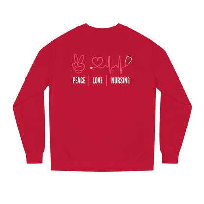 Peace Love Nursing Sweatshirt — Nurse Gifts, Heartbeat & Peace Sign Crewneck