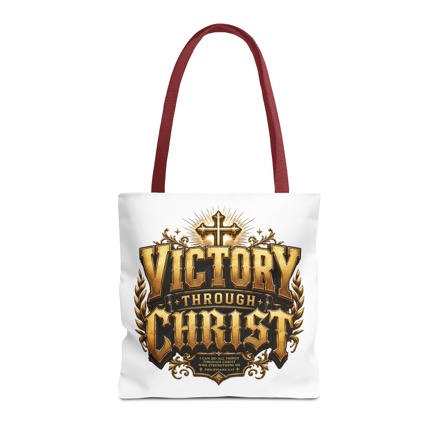 Victory Through Christ Tote Bag — Inspirational Christian Canvas Tote