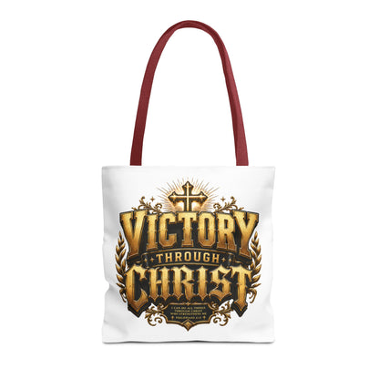Victory Through Christ Tote Bag — Inspirational Christian Canvas Tote