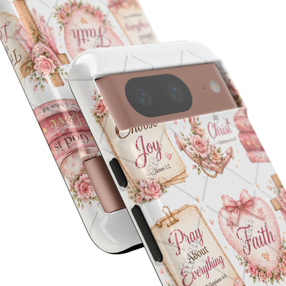 Faith Floral Phone Case – Christian Inspirational Scripture iPhone Cover (Choose Joy, Pray, Faith)