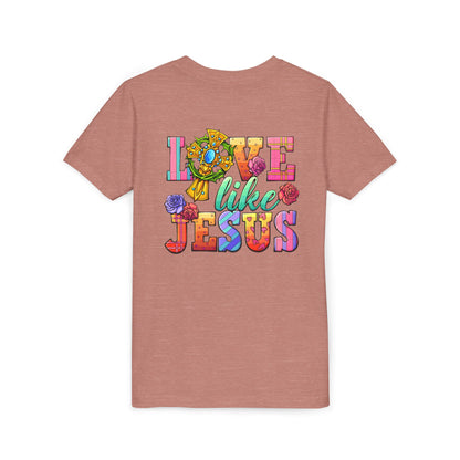 Youth Tee — "Love Like Jesus" Colorful Faith Graphic