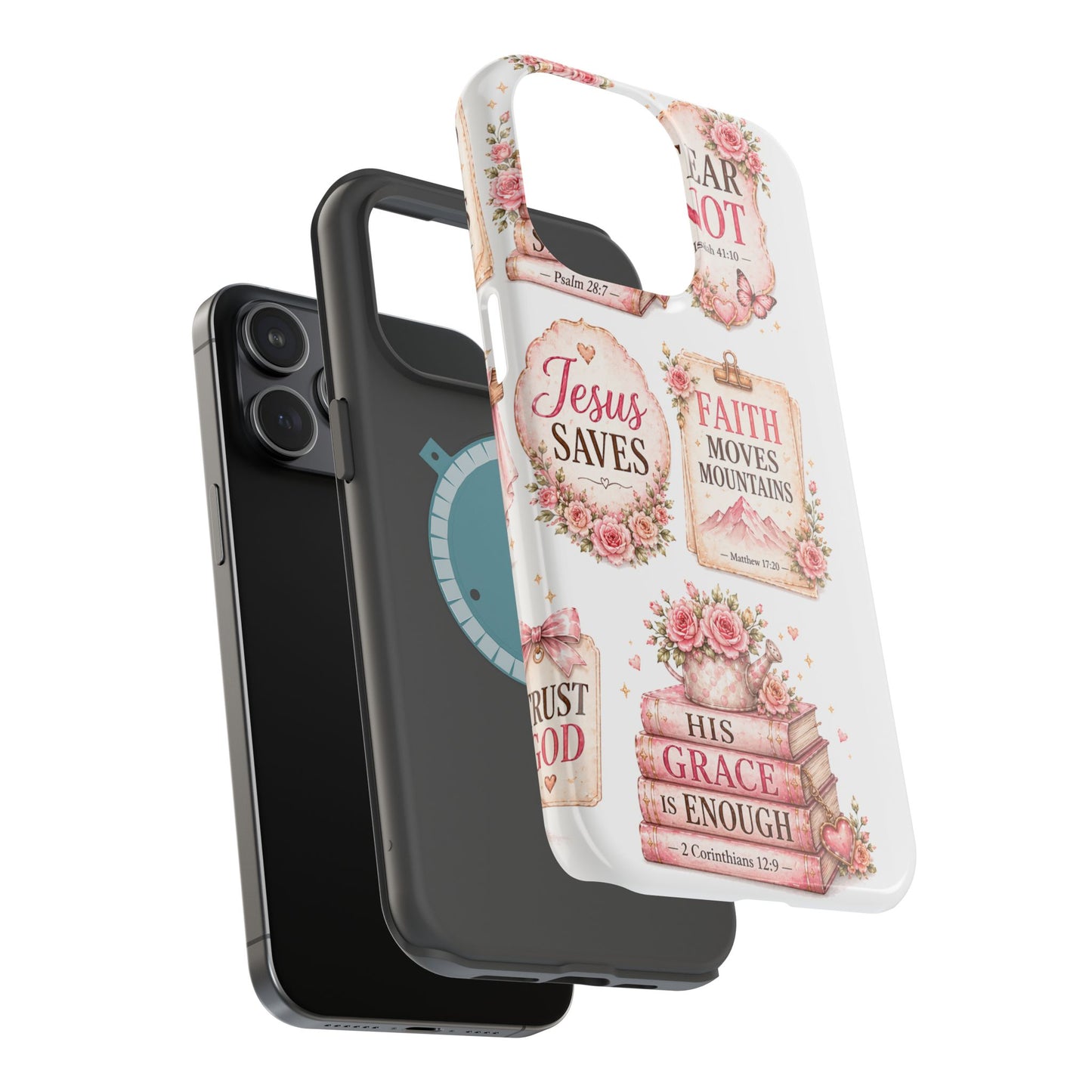 Christian Phone Case - "Fear Not, Faith Moves Mountains, Jesus Saves" Floral Magnetic Impact-Resistant Case