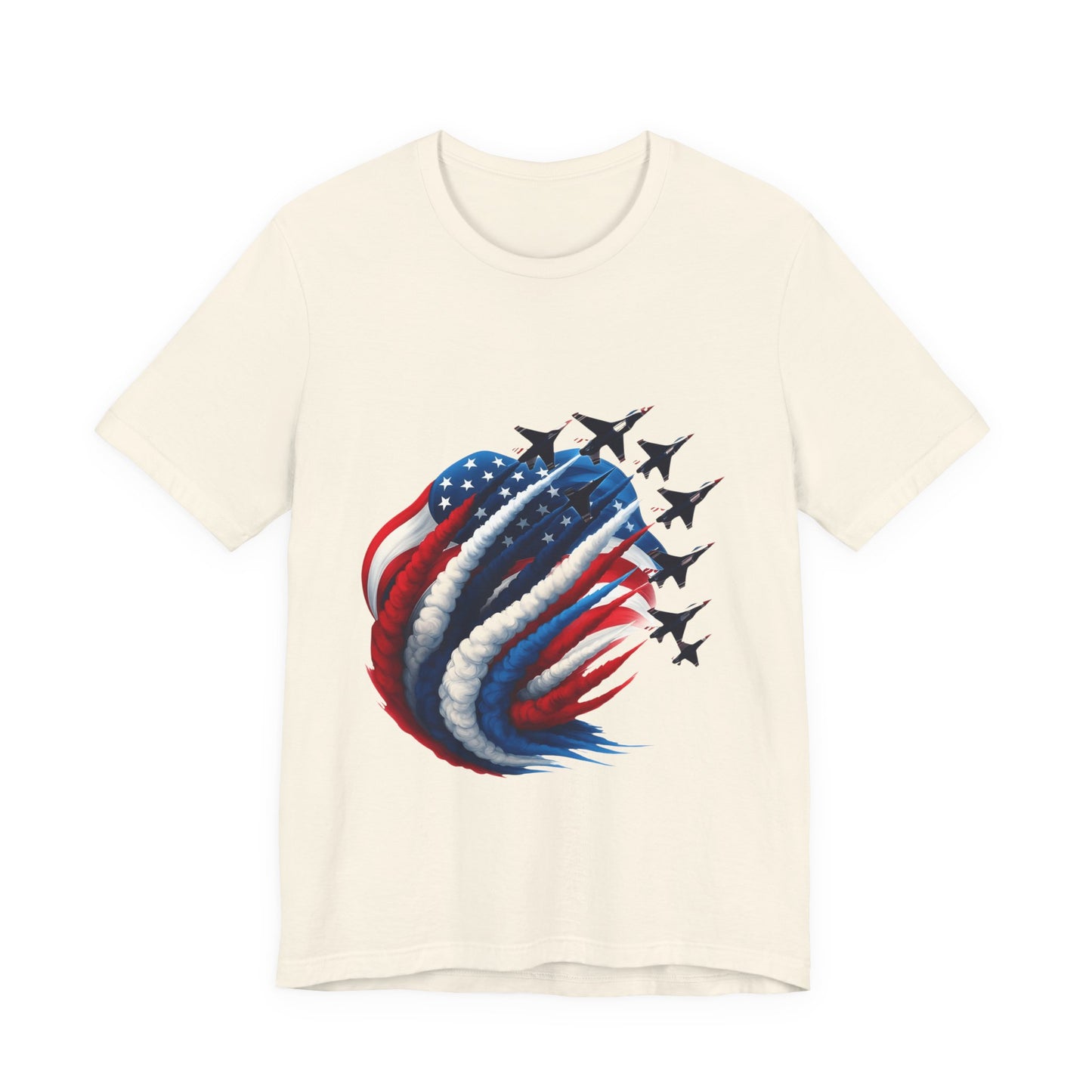 Patriotic Jet Flyover T-Shirt — American Flag Smoke Trail Tee