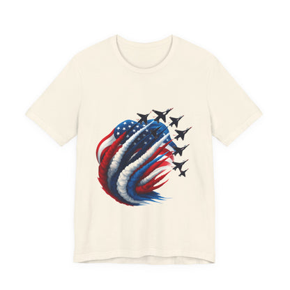 Patriotic Jet Flyover T-Shirt — American Flag Smoke Trail Tee