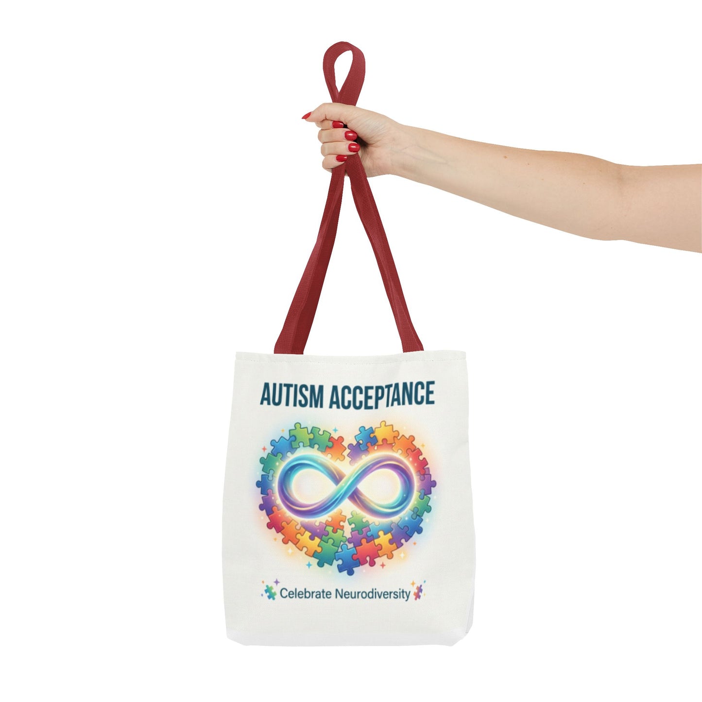 Autism Acceptance Tote Bag — Rainbow Neurodiversity Infinity Puzzle Design