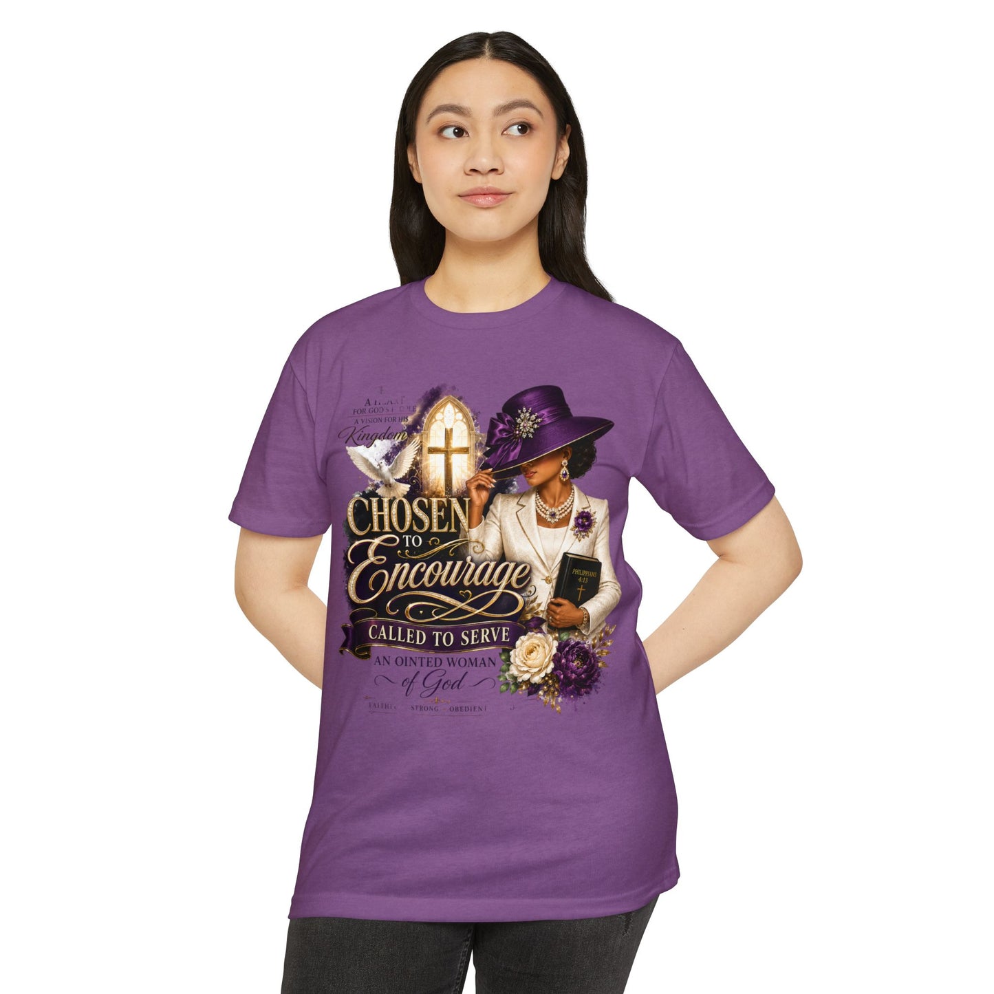 Chosen to Encourage Christian T-Shirt — 'Called to Serve' Purple Church Hat Design