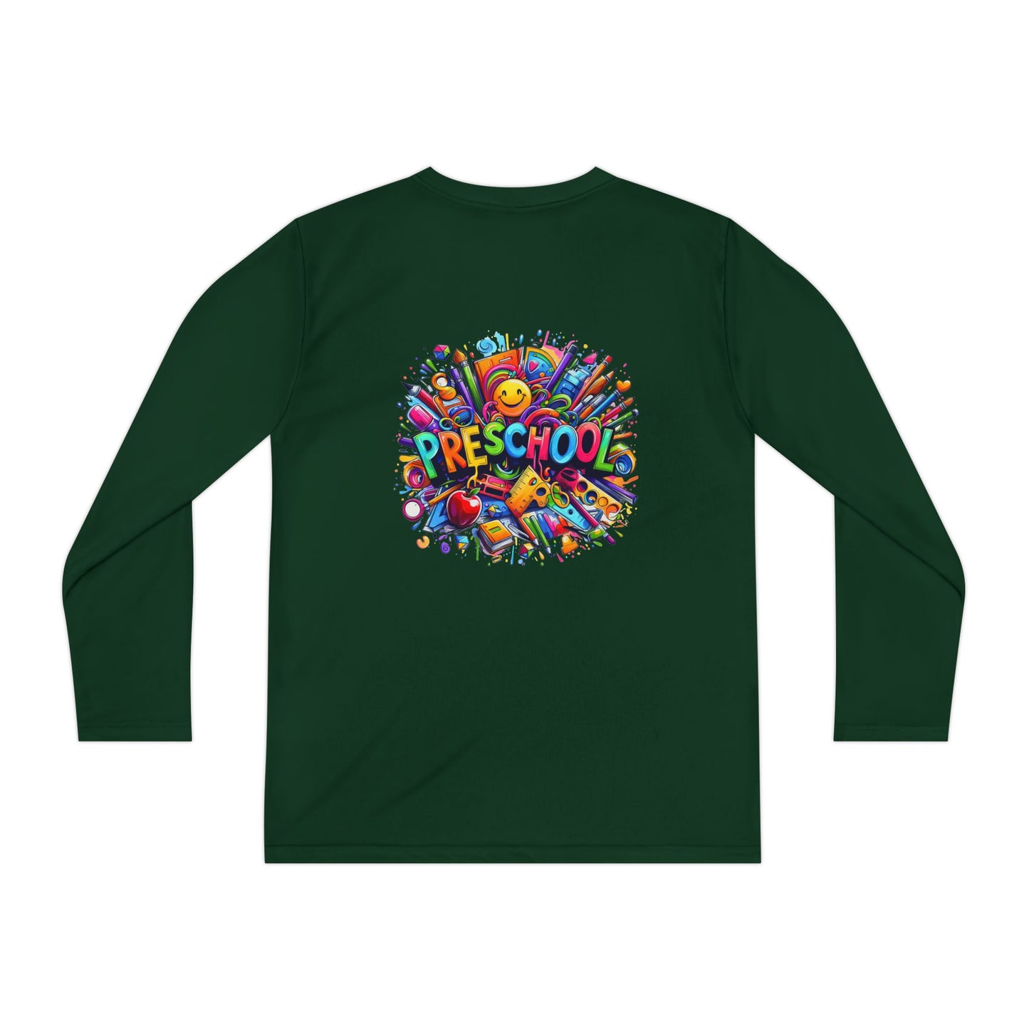 Youth Preschool Long Sleeve Tee - Colorful School Supplies Design