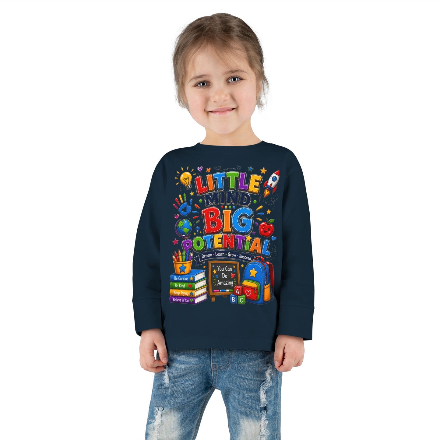 Toddler Tee — "Little Mind Big Potential" Back-to-School Long Sleeve