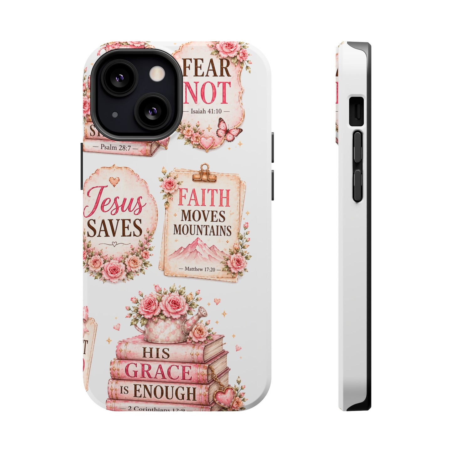 Christian Phone Case - "Fear Not, Faith Moves Mountains, Jesus Saves" Floral Magnetic Impact-Resistant Case