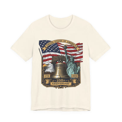 Patriotic 250th Anniversary T-Shirt - Liberty Bell, Bald Eagle & Statue of Liberty