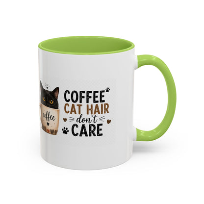 Coffee & Cat Hair Mug — "Coffee, Cat Hair, Don't Care" Accent Ceramic Coffee Mug (11/15oz)