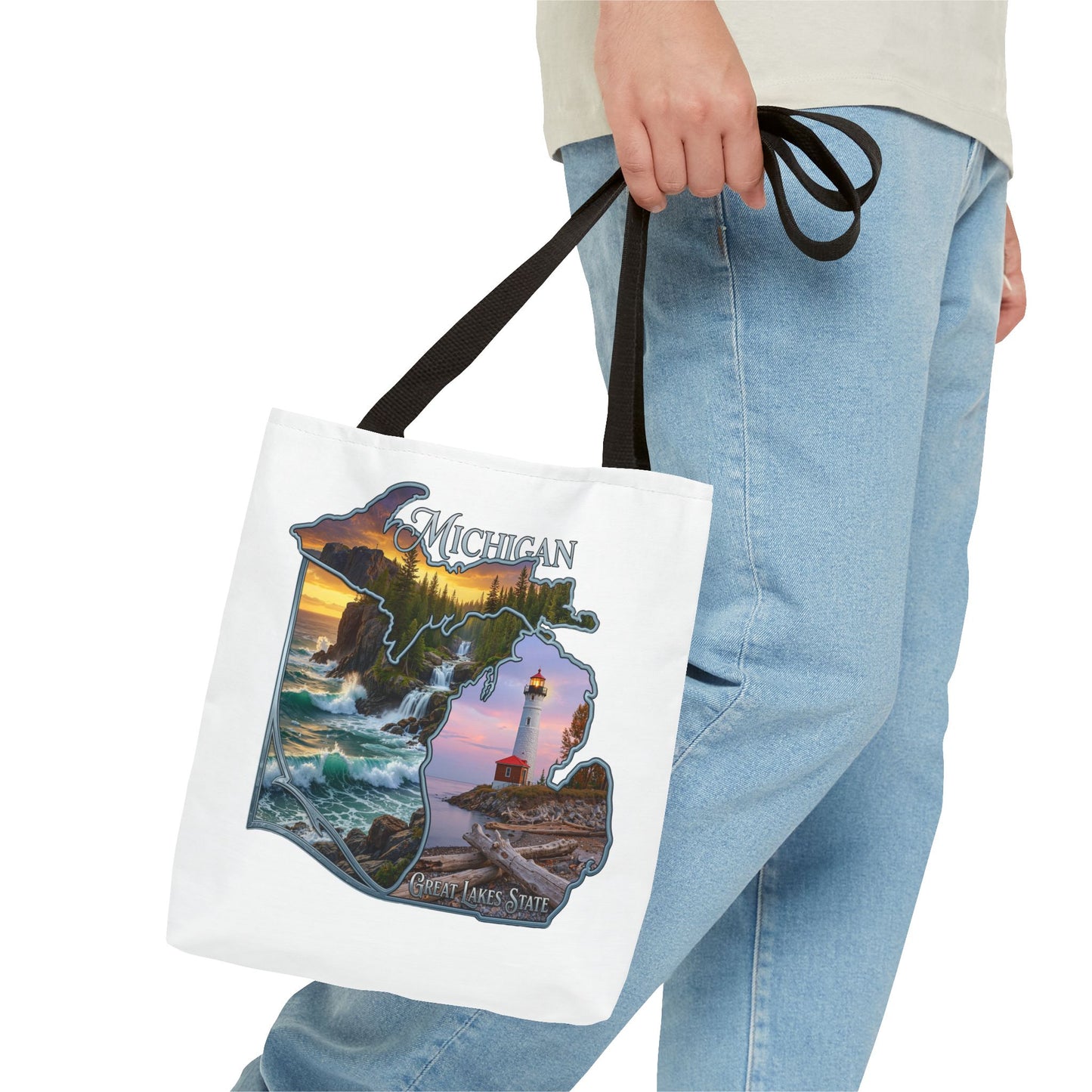 Michigan Lighthouse Tote Bag — Great Lakes Scenic State Travel Tote