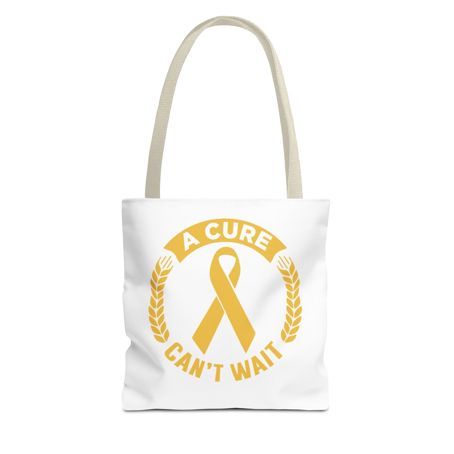 A Cure Can’t Wait Gold Ribbon Tote Bag — Cancer Awareness Support Tote