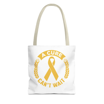 A Cure Can’t Wait Gold Ribbon Tote Bag — Cancer Awareness Support Tote