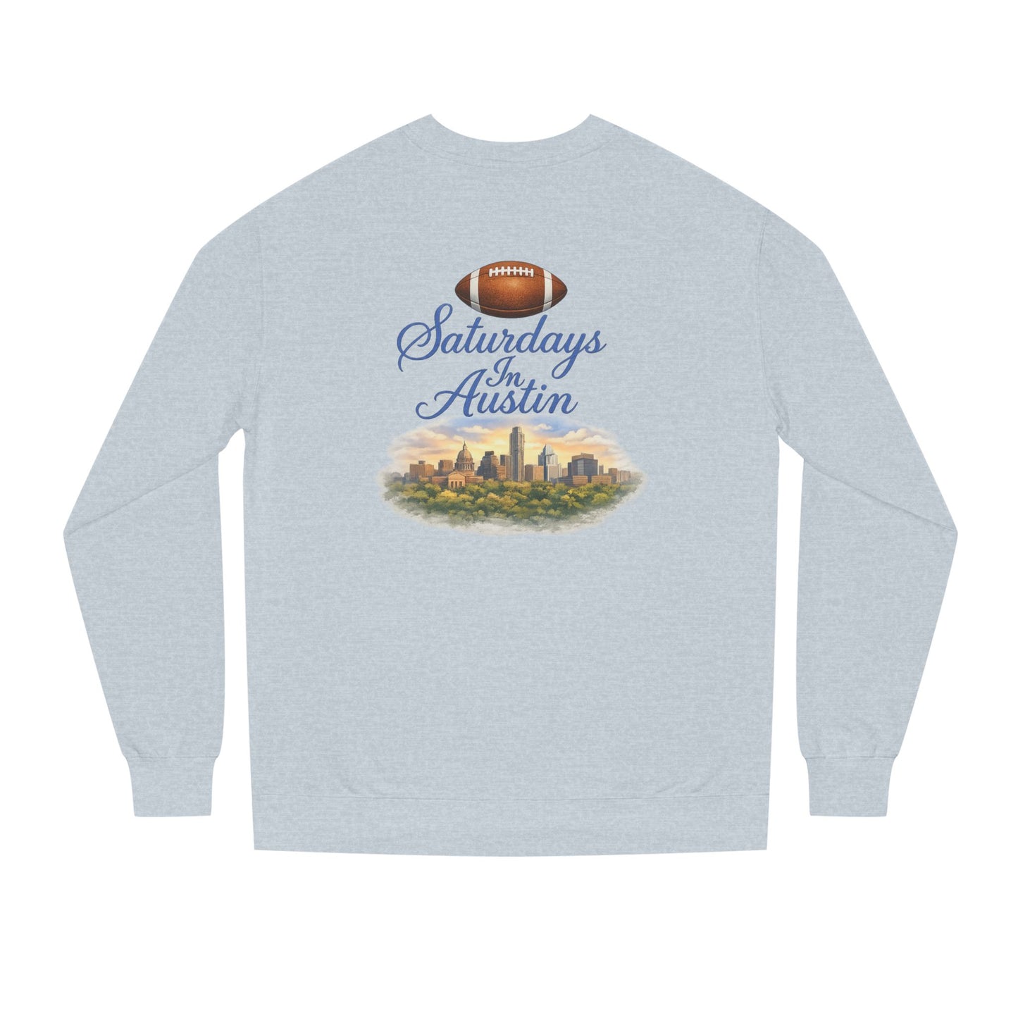 Saturdays in Austin Crewneck Sweatshirt — Floral Football City Skyline Design