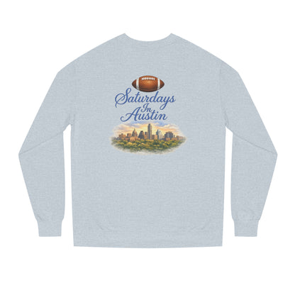 Saturdays in Austin Crewneck Sweatshirt — Floral Football City Skyline Design