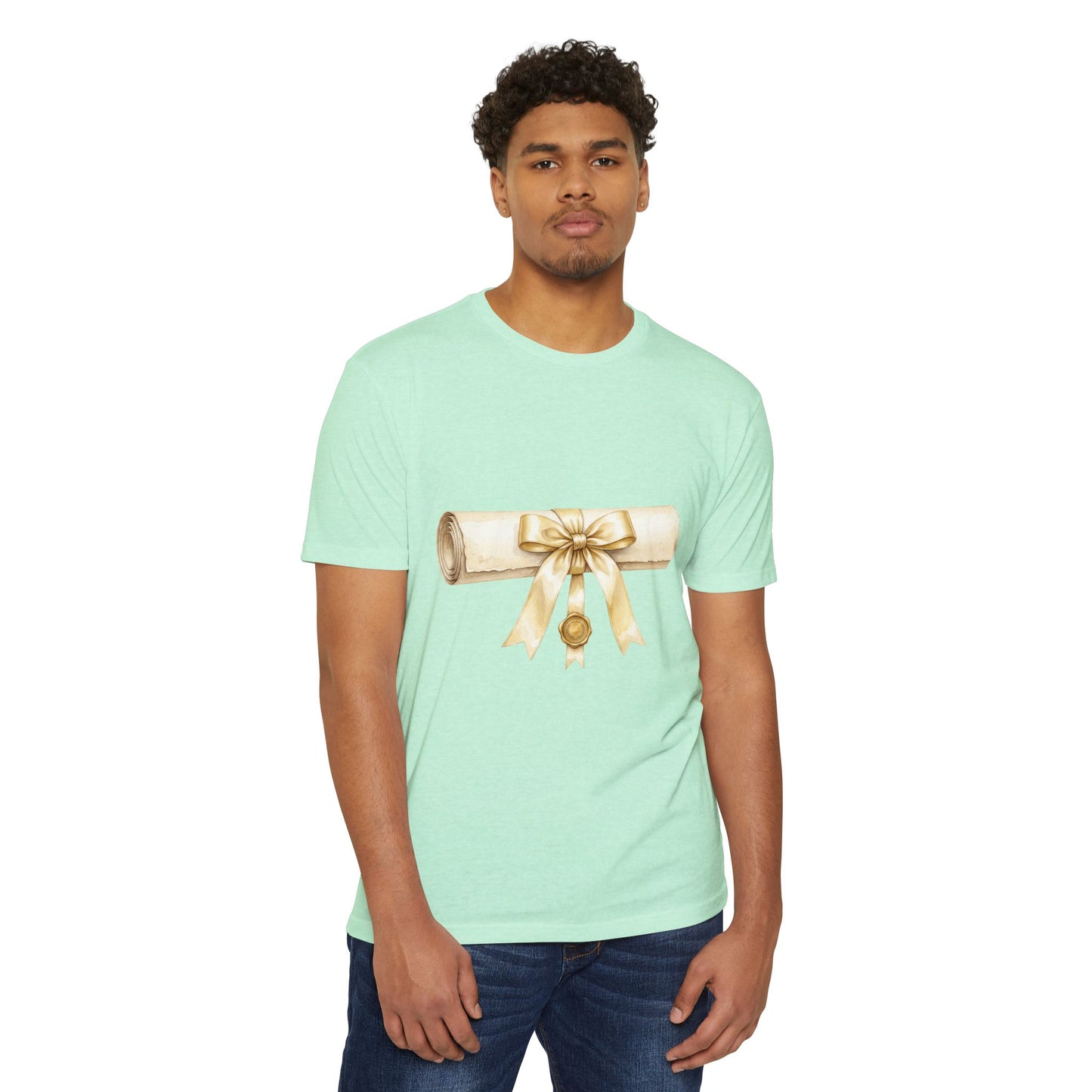 Graduation Scroll T-Shirt — Gold Ribbon Diploma Tee